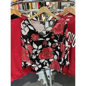 Vintage NWT Bila Bedazzled Sheer Long Sleeve Floral Print Blouse XL